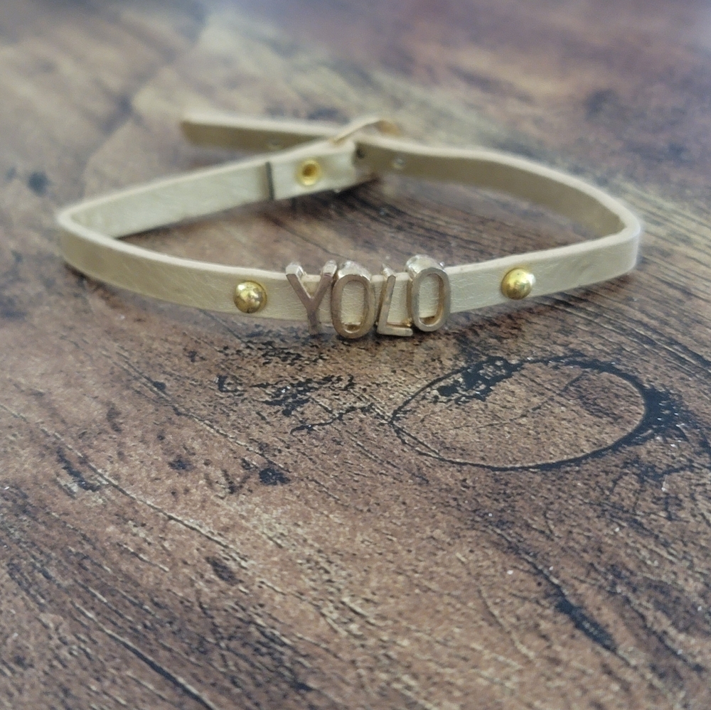 Gold and Tan Bracelet with 'YOLO' Charm